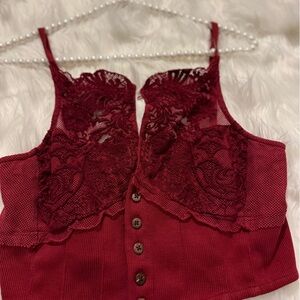 NWOT Free People Have my Heart Cropped Tank Top Red